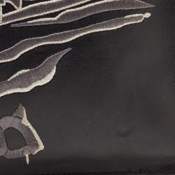 Pre Owned Kenzo Black Tiger Embroidered Leather Zip Flat Pouch