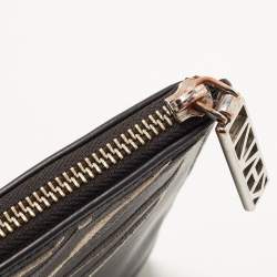 Pre Owned Kenzo Black Tiger Embroidered Leather Zip Flat Pouch