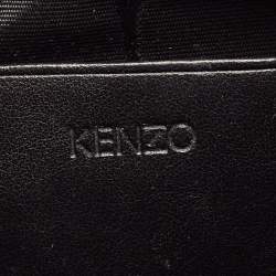 Pre Owned Kenzo Black Tiger Embroidered Leather Zip Flat Pouch