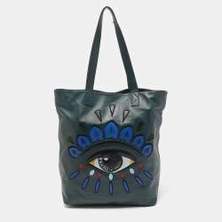 Kenzo Dark Green Leather Eye Shopper Tote