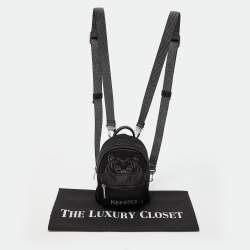 Kenzo Black Satin Mini Embroidered Tiger Backpack