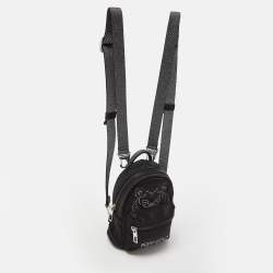 Kenzo Black Satin Mini Embroidered Tiger Backpack