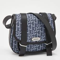 Pre Owned Kenzo Blue/Black Canvas and Leather Messenger Bag