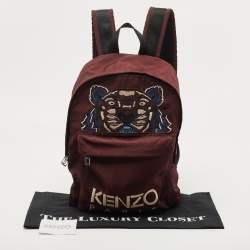 Pre Owned Kenzo Burgundy Nylon Embroidered Icon Tiger Backpack