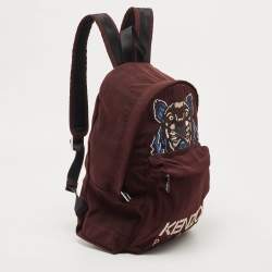 Pre Owned Kenzo Burgundy Nylon Embroidered Icon Tiger Backpack