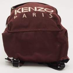 Pre Owned Kenzo Burgundy Nylon Embroidered Icon Tiger Backpack