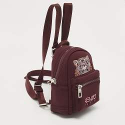 Pre Owned Kenzo Burgundy Neoprene Mini Embroidered Tiger Backpack