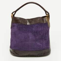 Pre Owned Kenzo Purple/Brown Stripe Velvet and Leather Studded Hobo
