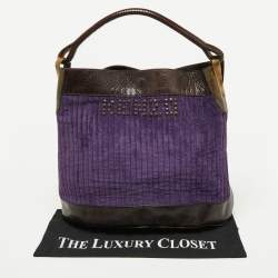 Pre Owned Kenzo Purple/Brown Stripe Velvet and Leather Studded Hobo