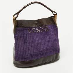Pre Owned Kenzo Purple/Brown Stripe Velvet and Leather Studded Hobo