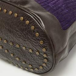 Pre Owned Kenzo Purple/Brown Stripe Velvet and Leather Studded Hobo