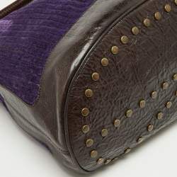 Pre Owned Kenzo Purple/Brown Stripe Velvet and Leather Studded Hobo