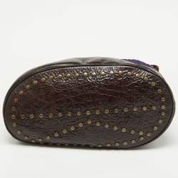Pre Owned Kenzo Purple/Brown Stripe Velvet and Leather Studded Hobo