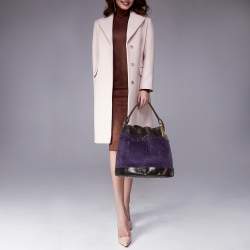 Pre Owned Kenzo Purple/Brown Stripe Velvet and Leather Studded Hobo