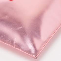 Pre Owned Kenzo Metallic Pink Leather Logo Top Zip Pouch