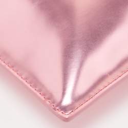Pre Owned Kenzo Metallic Pink Leather Logo Top Zip Pouch