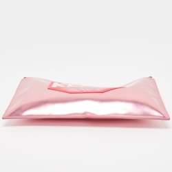Pre Owned Kenzo Metallic Pink Leather Logo Top Zip Pouch