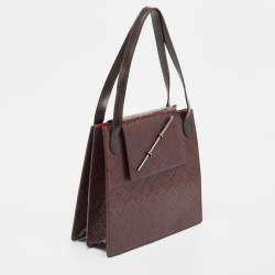 Pre Owned Kenzo Brown Woven Leather Metal Pin Flap Tote