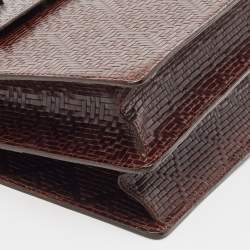 Pre Owned Kenzo Brown Woven Leather Metal Pin Flap Tote