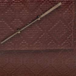 Pre Owned Kenzo Brown Woven Leather Metal Pin Flap Tote