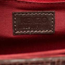Pre Owned Kenzo Brown Woven Leather Metal Pin Flap Tote