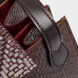 Pre Owned Kenzo Brown Woven Leather Metal Pin Flap Tote