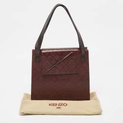 Pre Owned Kenzo Brown Woven Leather Metal Pin Flap Tote