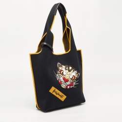 Pre Owned Kenzo Black/Yellow Canvas Contrasting Details Tote