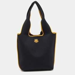 Pre Owned Kenzo Black/Yellow Canvas Contrasting Details Tote