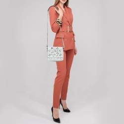 Pre Owned Kenzo White/Black Laser Cut Leather Flying Crossbody Bag