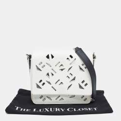 Pre Owned Kenzo White/Black Laser Cut Leather Flying Crossbody Bag