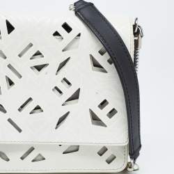 Pre Owned Kenzo White/Black Laser Cut Leather Flying Crossbody Bag