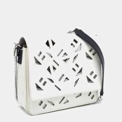 Pre Owned Kenzo White/Black Laser Cut Leather Flying Crossbody Bag