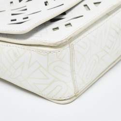 Pre Owned Kenzo White/Black Laser Cut Leather Flying Crossbody Bag