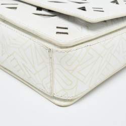 Pre Owned Kenzo White/Black Laser Cut Leather Flying Crossbody Bag