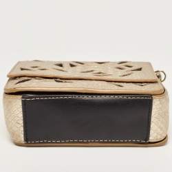 Kenzo Gold/Black Python Embossed and Leather Lasercut Flap Bag