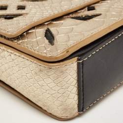 Kenzo Gold/Black Python Embossed and Leather Lasercut Flap Bag