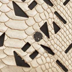 Kenzo Gold/Black Python Embossed and Leather Lasercut Flap Bag