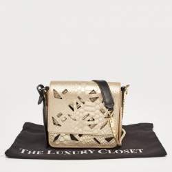Kenzo Gold/Black Python Embossed and Leather Lasercut Flap Bag