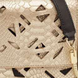 Kenzo Gold/Black Python Embossed and Leather Lasercut Flap Bag