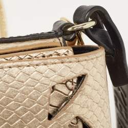 Kenzo Gold/Black Python Embossed and Leather Lasercut Flap Bag