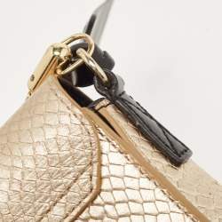 Kenzo Gold/Black Python Embossed and Leather Lasercut Flap Bag