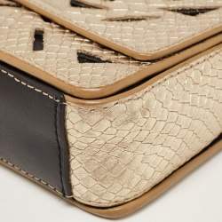 Kenzo Gold/Black Python Embossed and Leather Lasercut Flap Bag