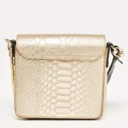 Kenzo Gold/Black Python Embossed and Leather Lasercut Flap Bag