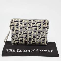 Kenzo Tri Color Printed Logo Knit Fabric Zipped Wristlet Pouch
