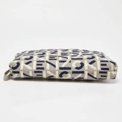 Kenzo Tri Color Printed Logo Knit Fabric Zipped Wristlet Pouch