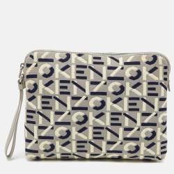 Kenzo Tri Color Printed Logo Knit Fabric Zipped Wristlet Pouch