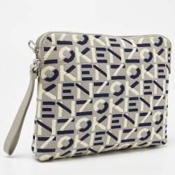 Kenzo Tri Color Printed Logo Knit Fabric Zipped Wristlet Pouch