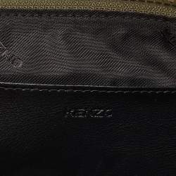 Kenzo Green Tiger Embroidered Canvas Zip Flat Pouch