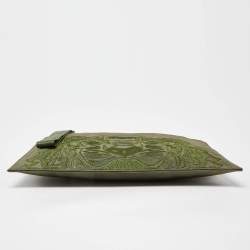 Kenzo Green Tiger Embroidered Canvas Zip Flat Pouch